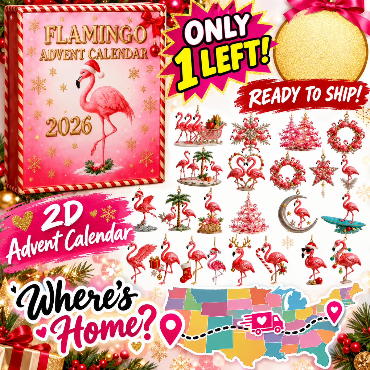 2026 2D FLAMINGO ADVENT CALENDAR - READY TO GO NOW!!