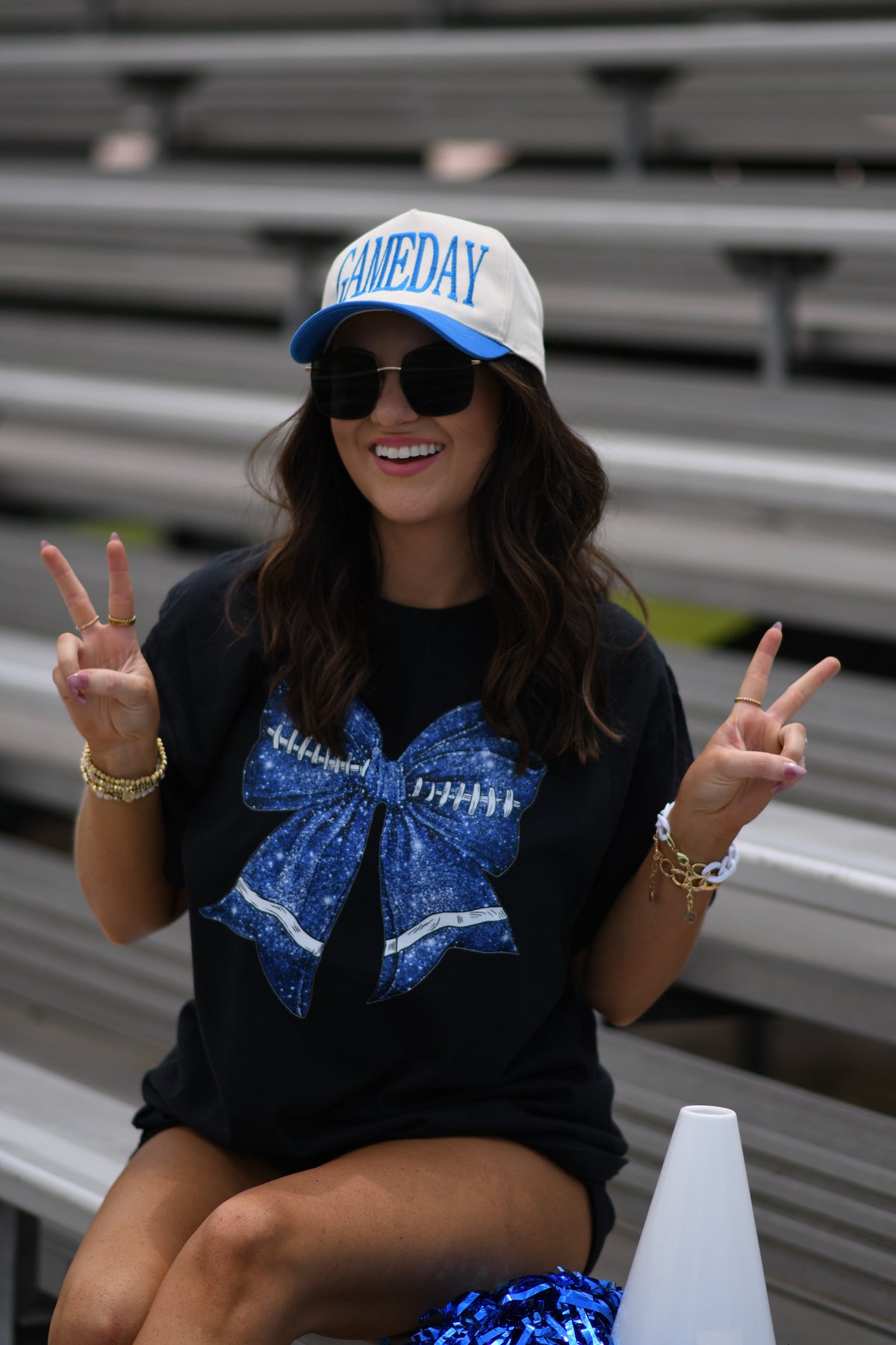 Blue Faux Glitter Football Tee
