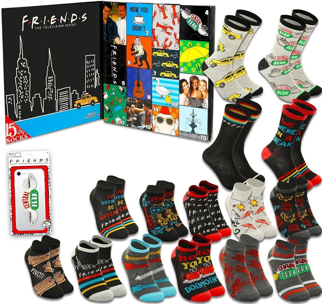 Friends 15-Day Mystery Sock Gift Set | 15 Pairs + Decals