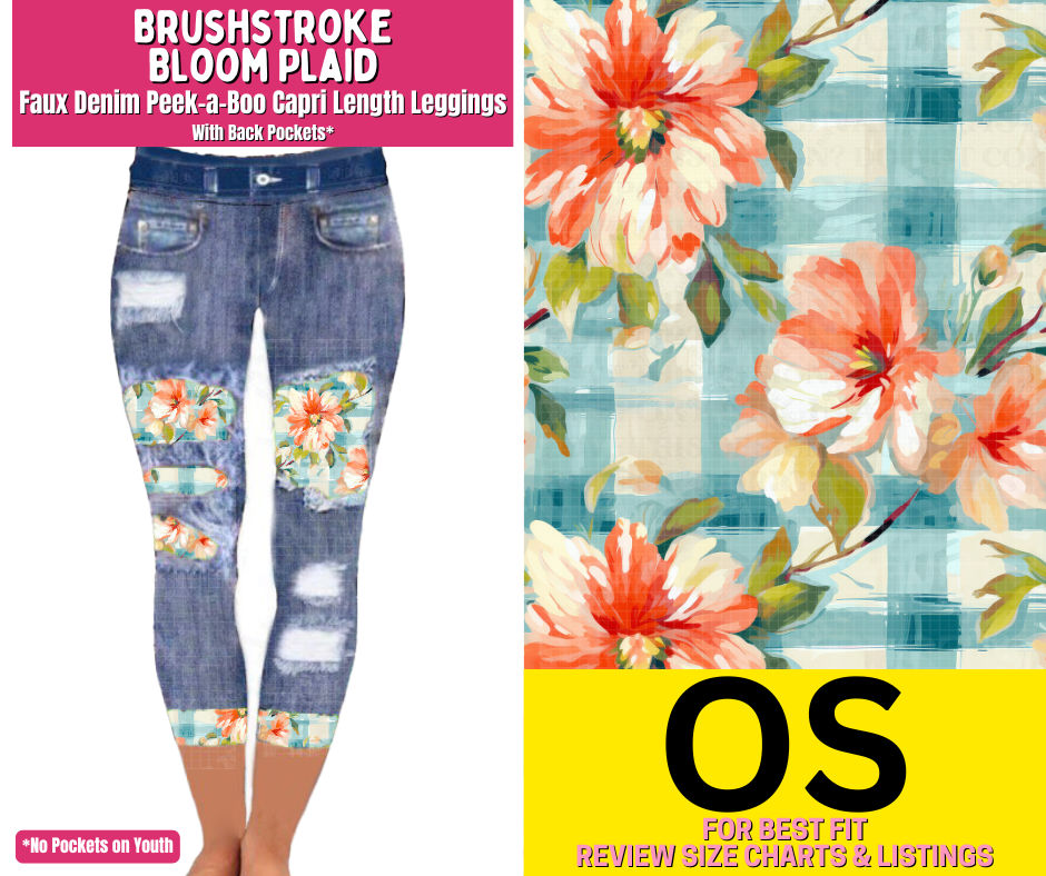Brushstroke Bloom Plaid Capri Faux Denim Peekaboo