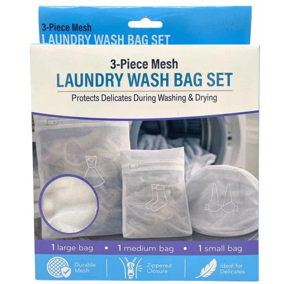 3-PIECE MESH LAUNDRY WASH BAG SET