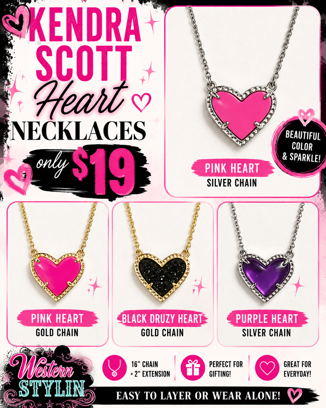 KENDRA SCOTT HEART NECKLACES 16" WITH 2" EXTENSION - LOOK AT THESE COLORS!