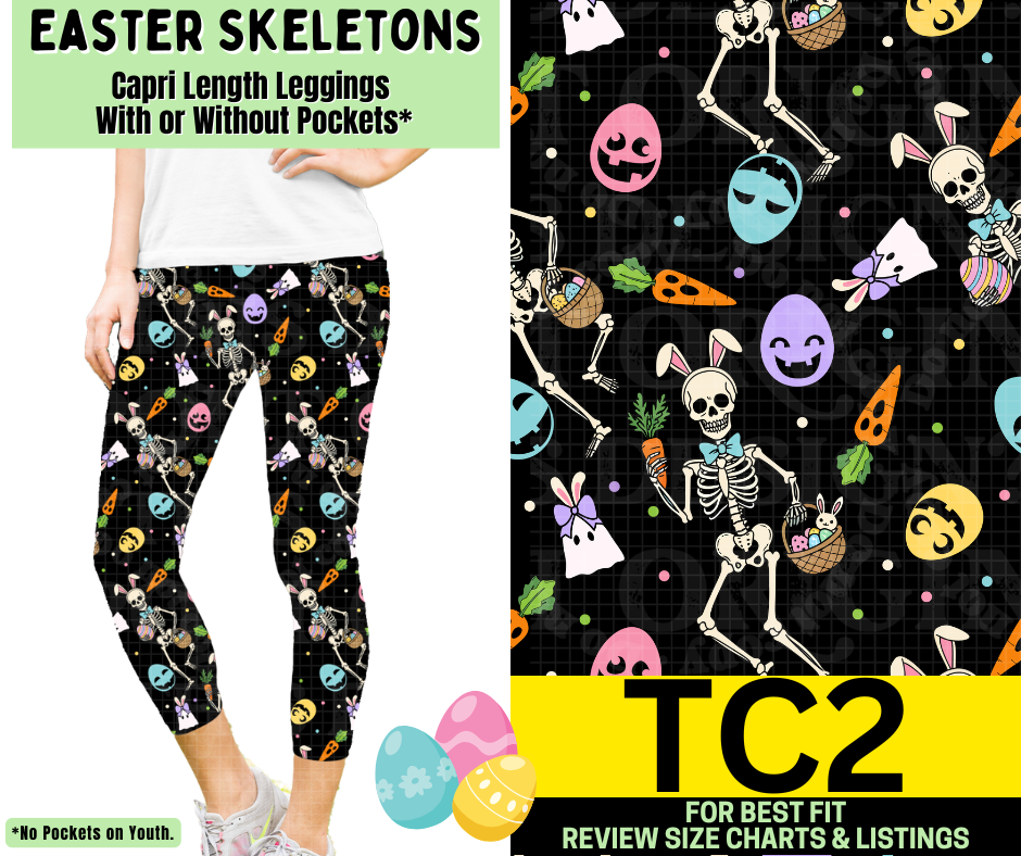 Easter Skeletons Capri Length Leggings w/ Pockets