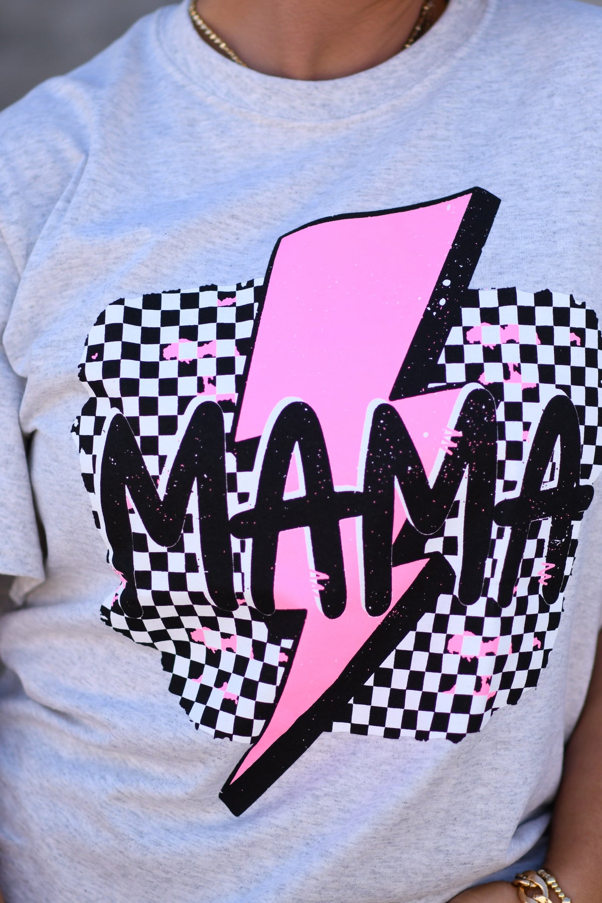 Neon Mama Checkered Bolt Tee