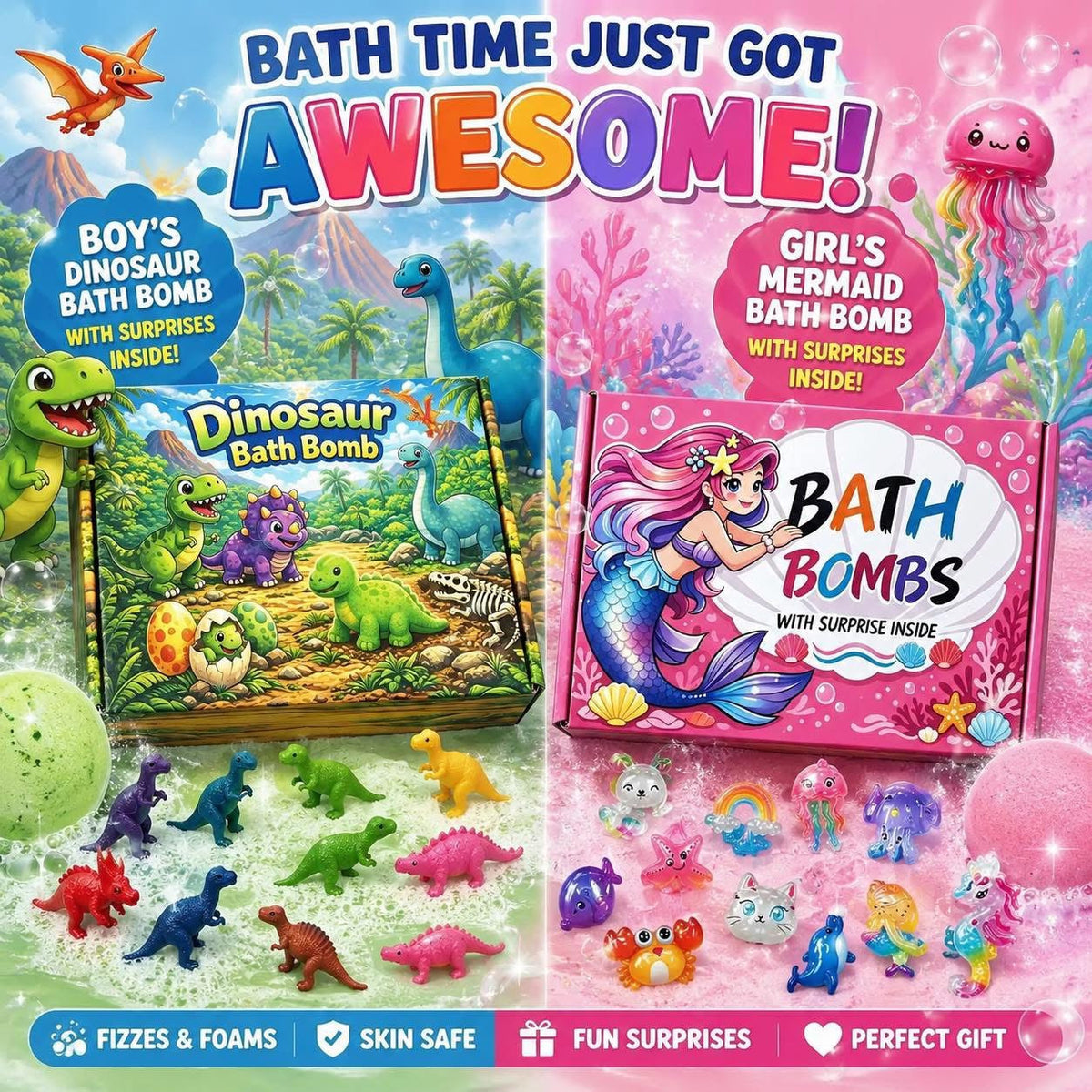 SURPRISE BATH BOMBS - FUN IN THE BATH, SURPRISE TOY IN EACH - JUST ADD WATER