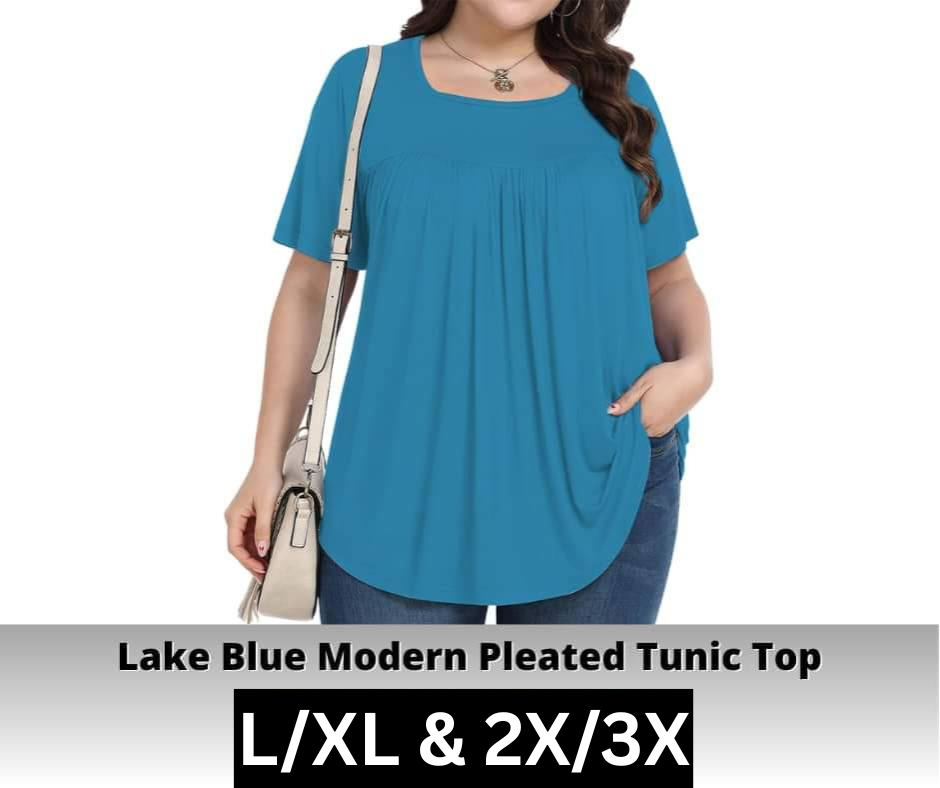 Lake Blue Pleated Tunic Top