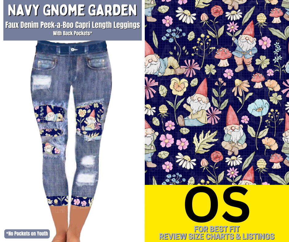 Navy Gnome Garden Capri Faux Denim Peekaboo