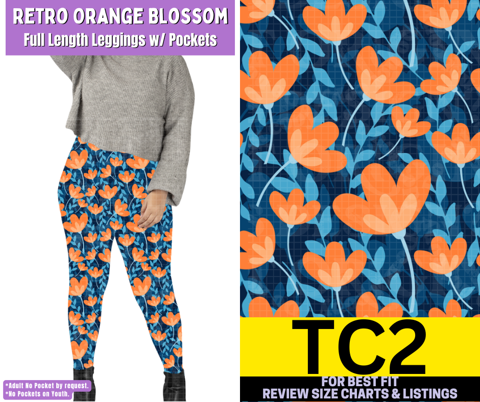 Retro Orange Blossom Full Length Leggings w/ Pockets