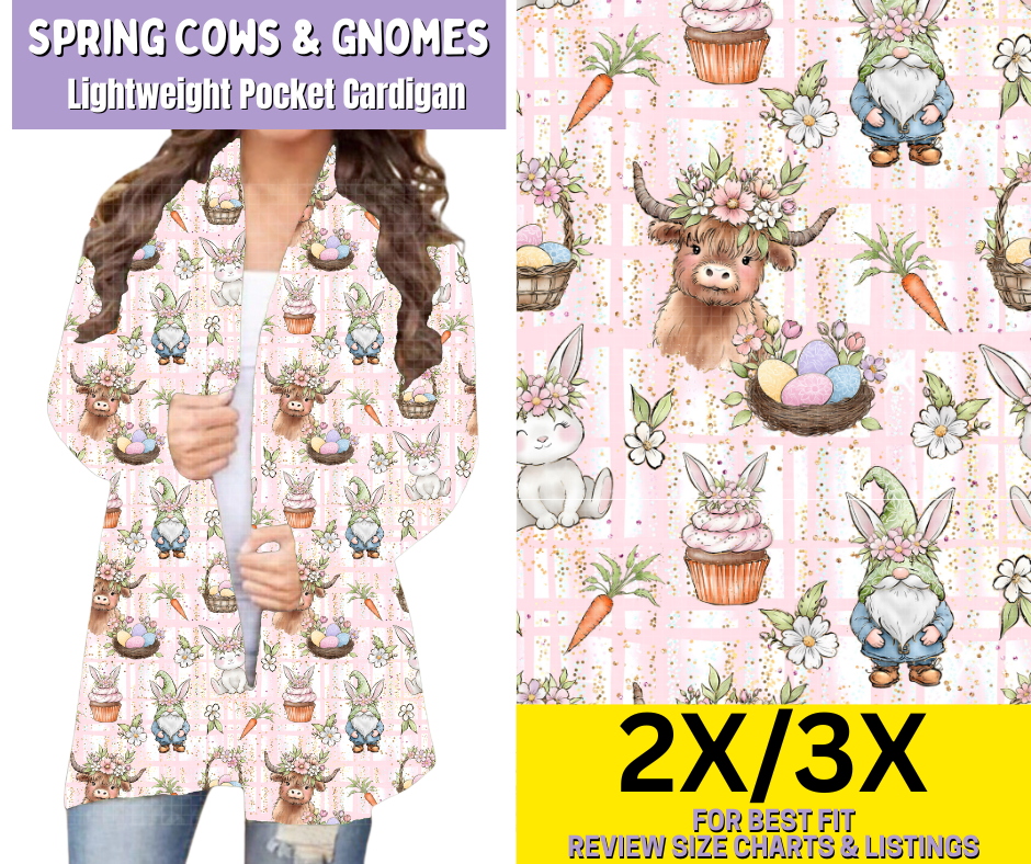 Spring Cows & Gnomes Pocket Cardigan