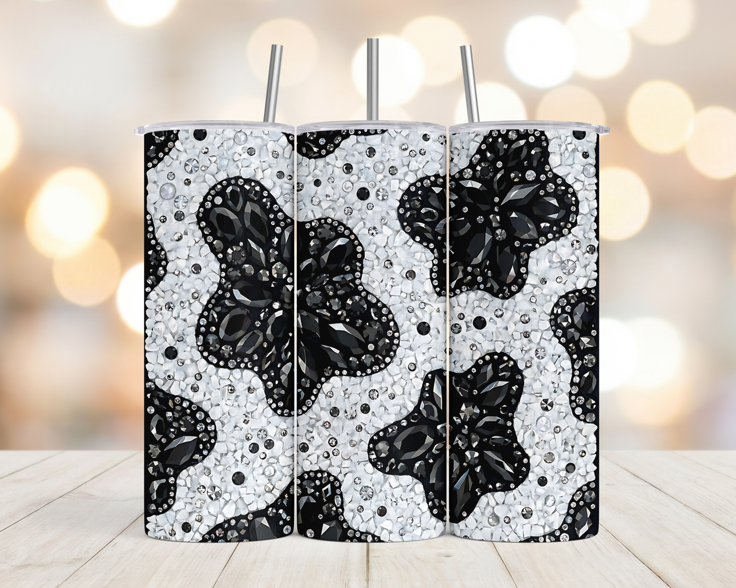 RHINESTONE COW PRINT TUMBLER 20OZ