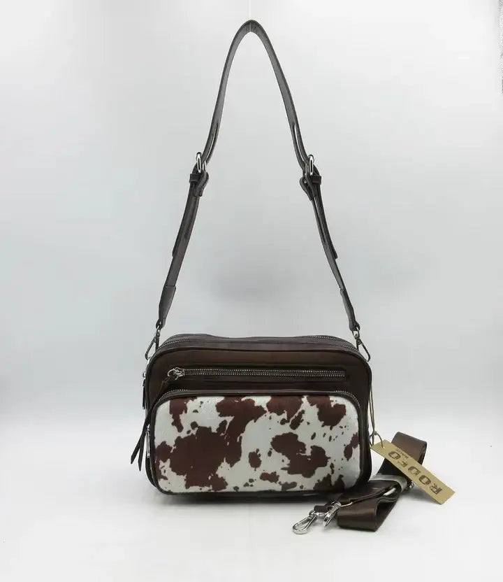 RODEO BROWN COW PRINT CROSS BODY