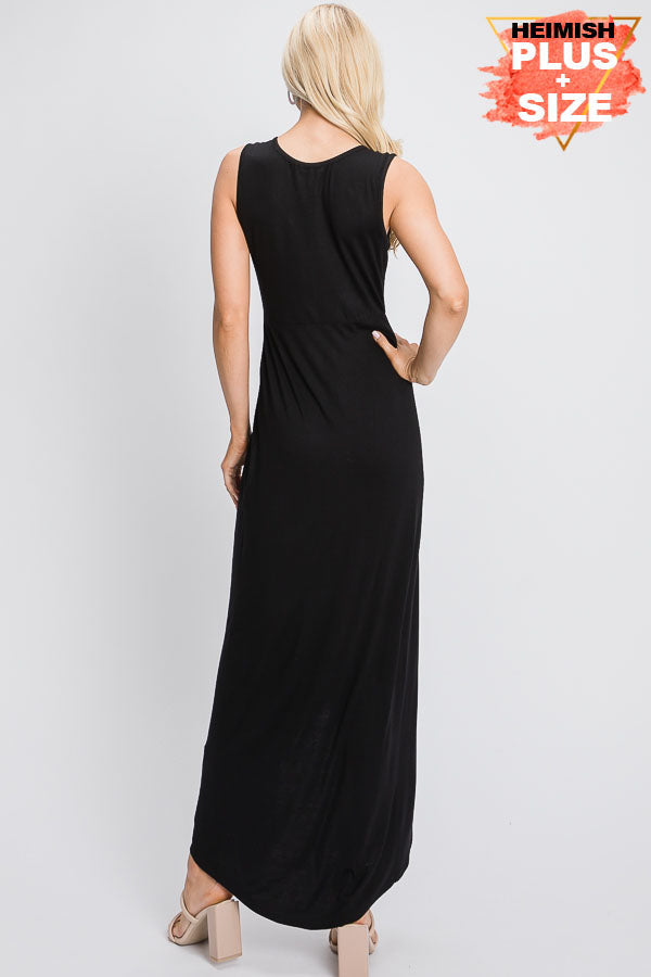 HEIMISH NAVY SLEEVELESS V-NECK SOLID MAXI WRAP DRESS