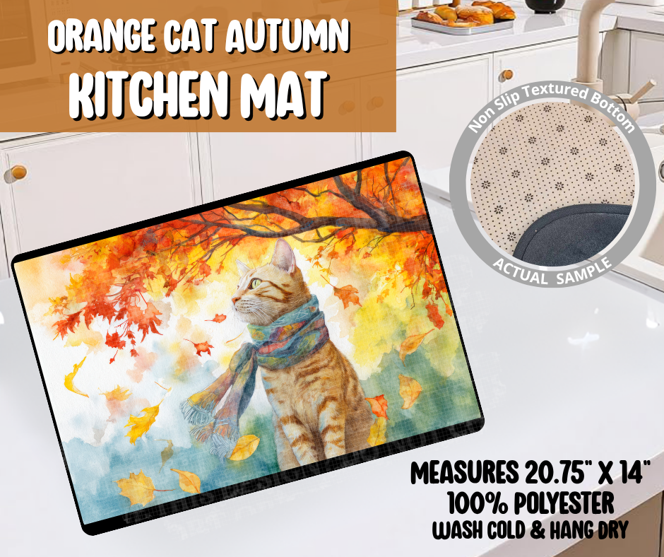 Preorder! Closes 6/8. ETA Sept. Orange Cat Autumn Kitchen Mat