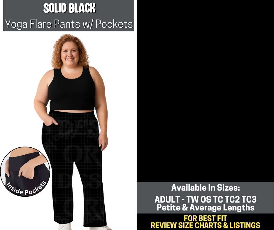 Preorder! Closes 5/19. ETA Aug. Solid Black Yoga Flare Pants