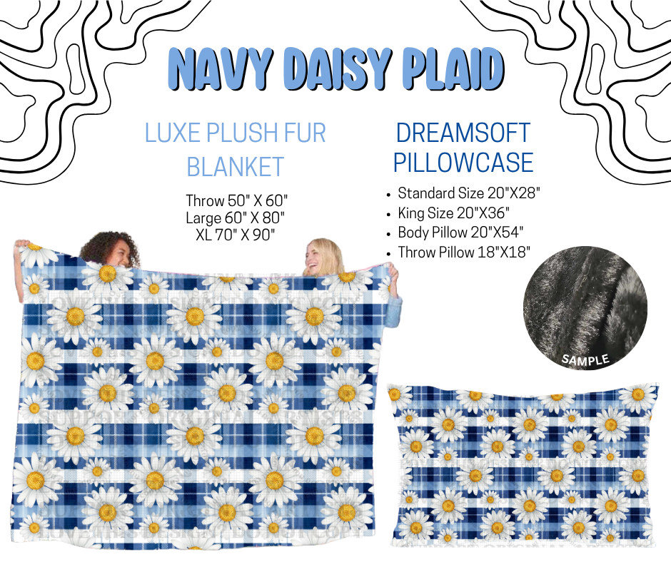 Preorder! Closes 4/29. ETA July. Navy Daisy Plaid Luxe Plush Fur Blanket and/or DreamSoft Pillowcase