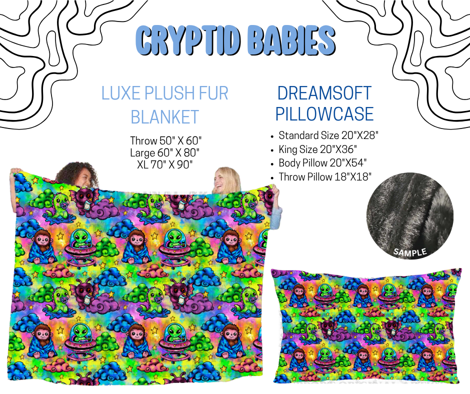 Preorder! Closes 4/29. ETA July. Cryptid Babies Luxe Plush Fur Blanket and/or DreamSoft Pillowcase