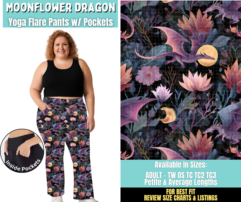 Preorder! Closes 6/25. ETA Sept. Moonflower Dragon Yoga Flare Pants