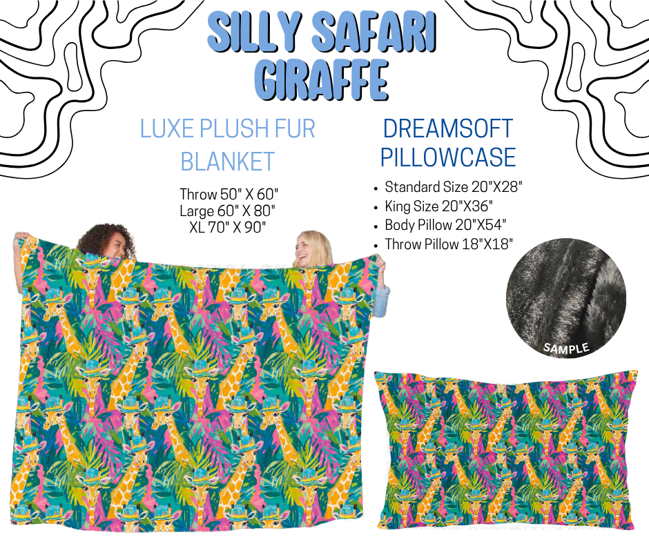 Preorder! Closes 4/29. ETA July. Silly Safari Giraffe Luxe Plush Fur Blanket and/or DreamSoft Pillowcase