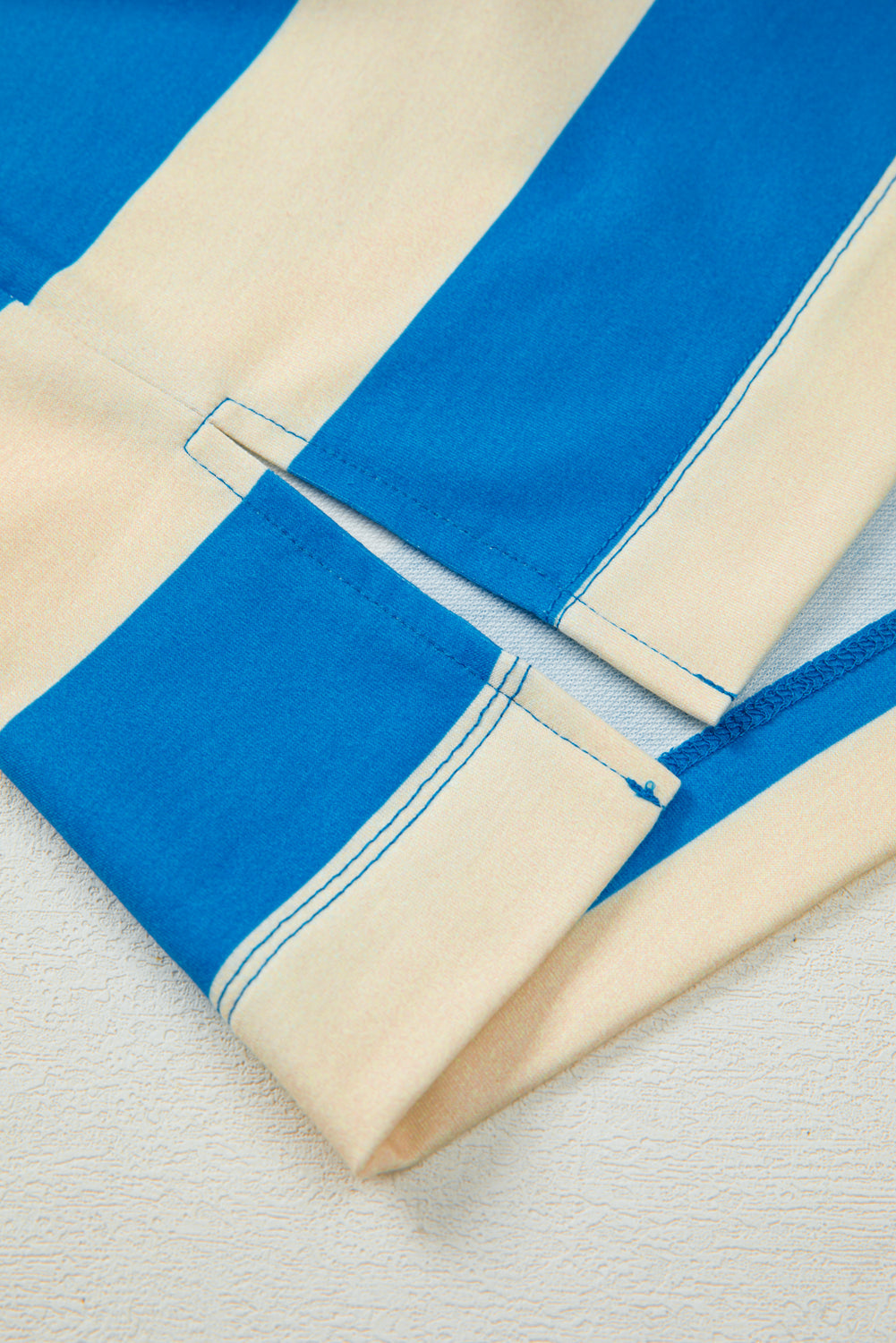 Blue Stripe Floral Color Block Drop Shoulder Plus Size Pullover Top
