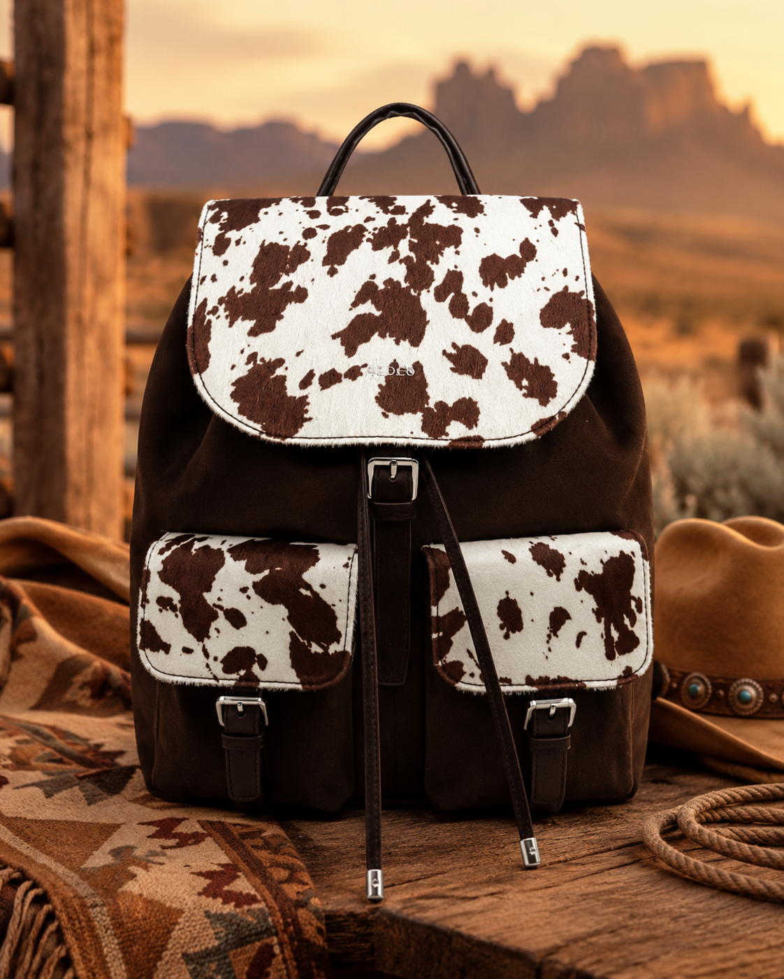 RODEO™ BROWN COW PRINT BACK PACK HANDBAG - AMAZING QUALITY