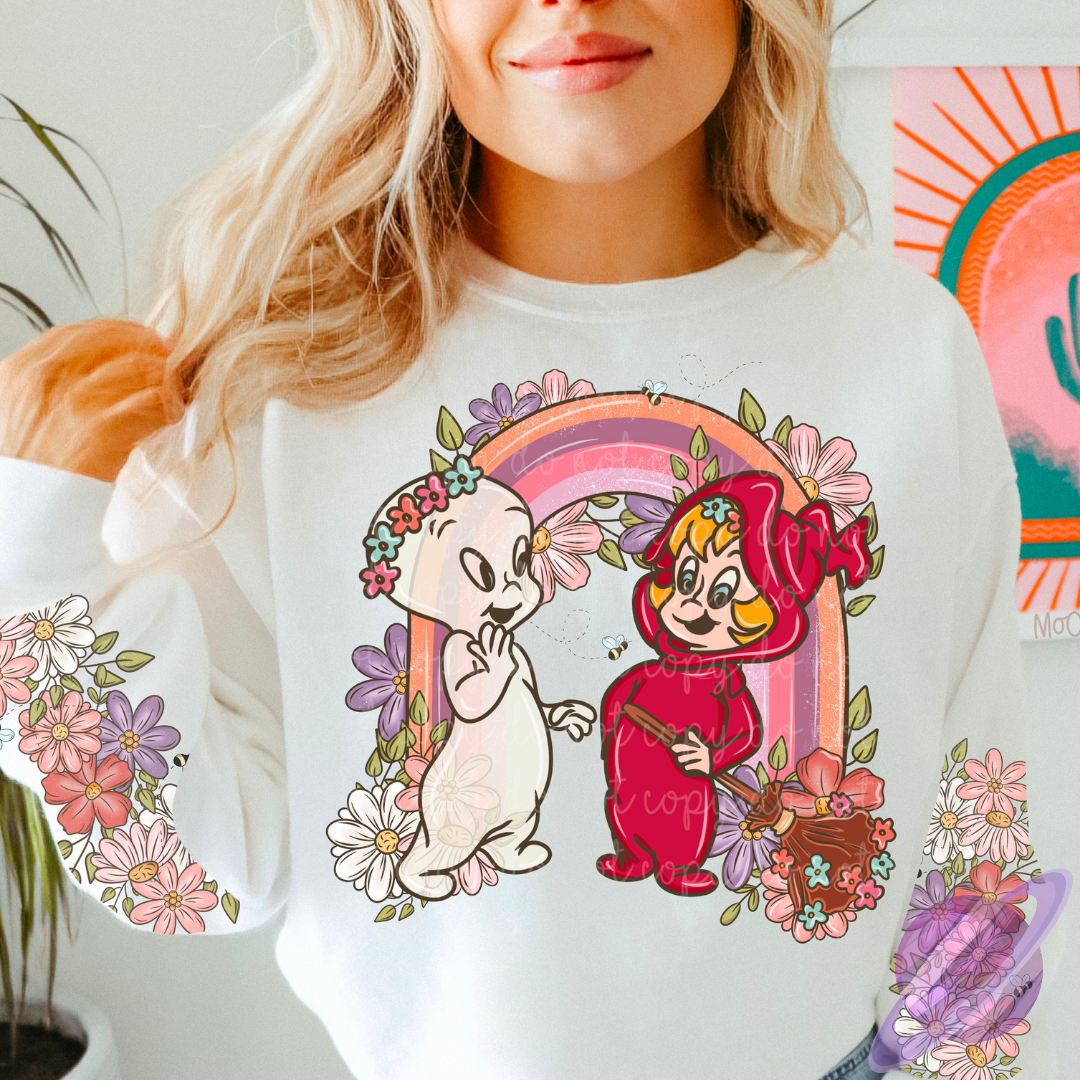 FRIENDLY SPRING GHOST SWEATSHIRT W/ SLEEVE PRINT