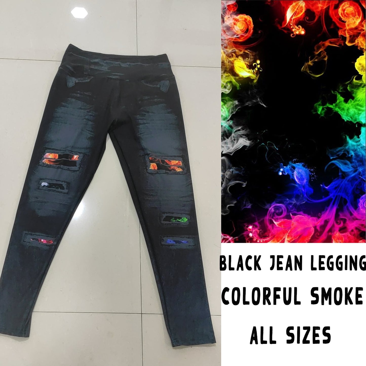 LEGGING JEAN RUN-RAINBOW SMOKE (ACTIVE BACK POCKETS)