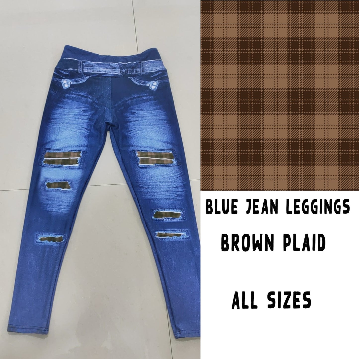 LEGGING JEAN RUN-BROWN PLAID (ACTIVE BACK POCKETS)