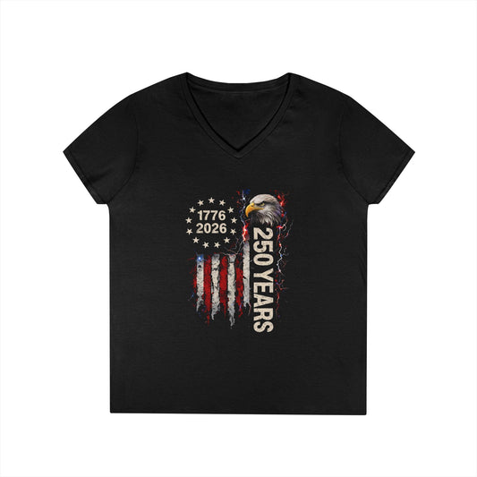PATRIOTIC 250 YEARS TEE - 1776 TO 2025 EAGLE AMERICAN FLAG VNECK GRAPHIC TEE