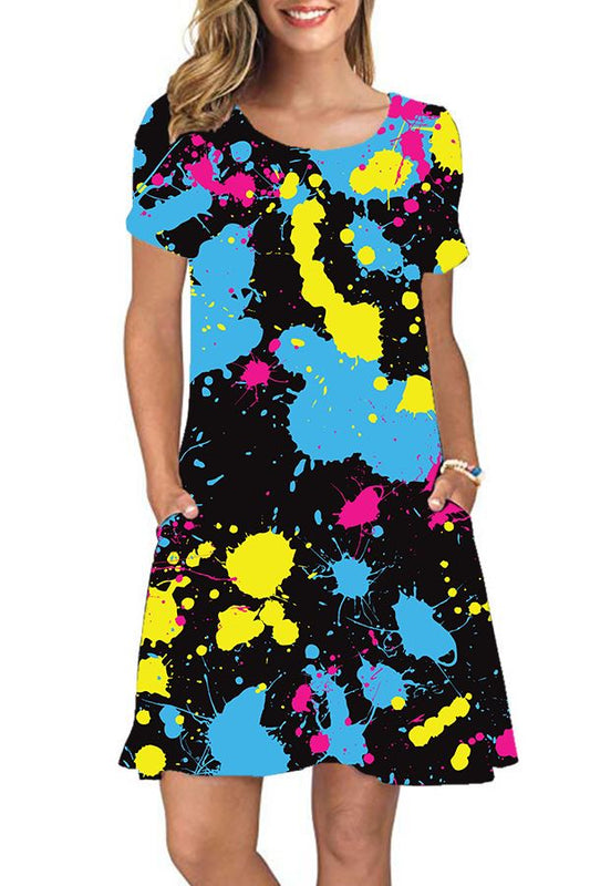 PAINT SPLATTER POCKET DRESS