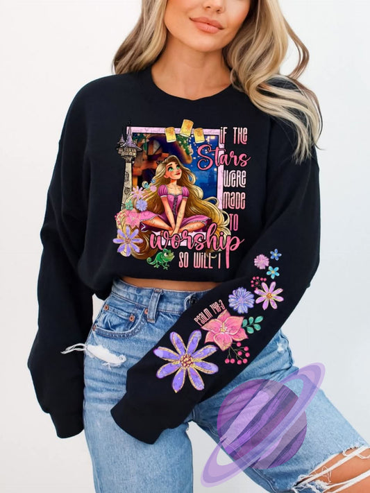 STARS WERE MADE TO WORSHIP SWEATSHIRT W/ SLEEVE PRINT