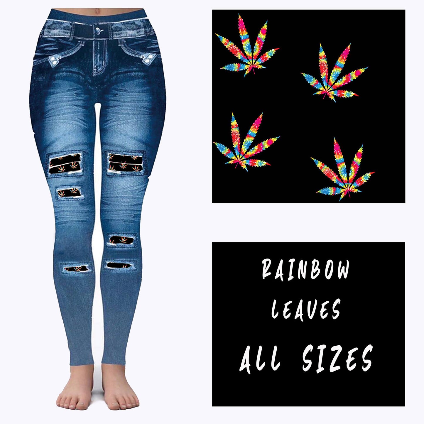 LEGGING JEAN RUN-RAINBOW LEAVES (ACTIVE BACK POCKETS)