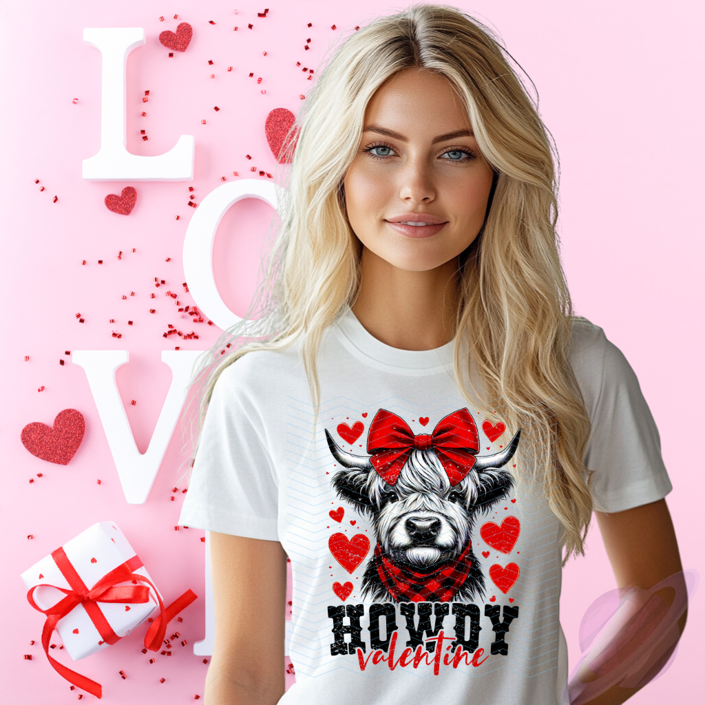 HOWDY VALENTINE HIGHLAND COW TEE