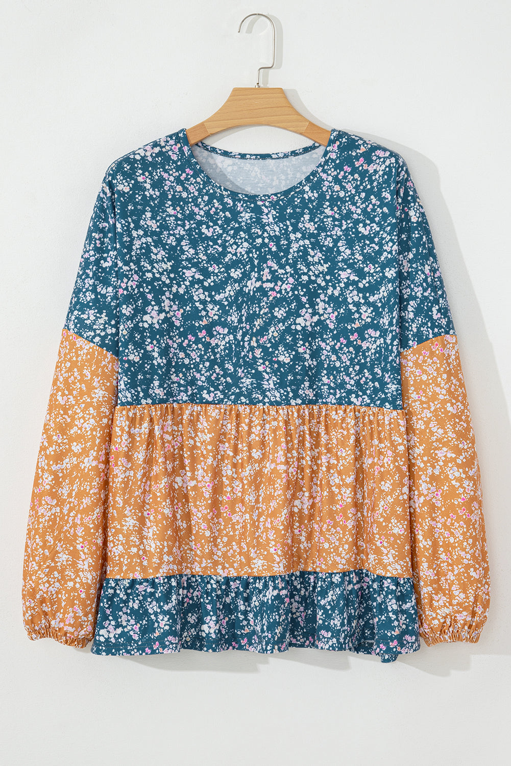 Cecilia Floral Ruffled Hem Round Neck Blouse