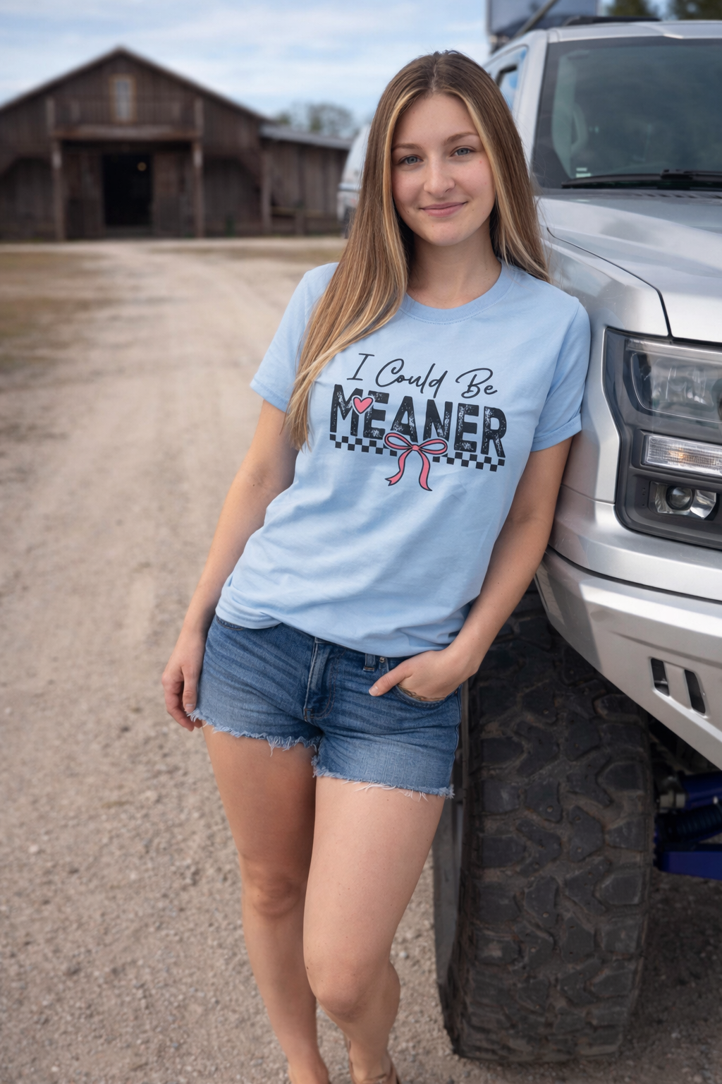 I COULD BE MEANER T-SHIRT - CUTE CHECKERED PINK BOW CUSTOM TSHIRT