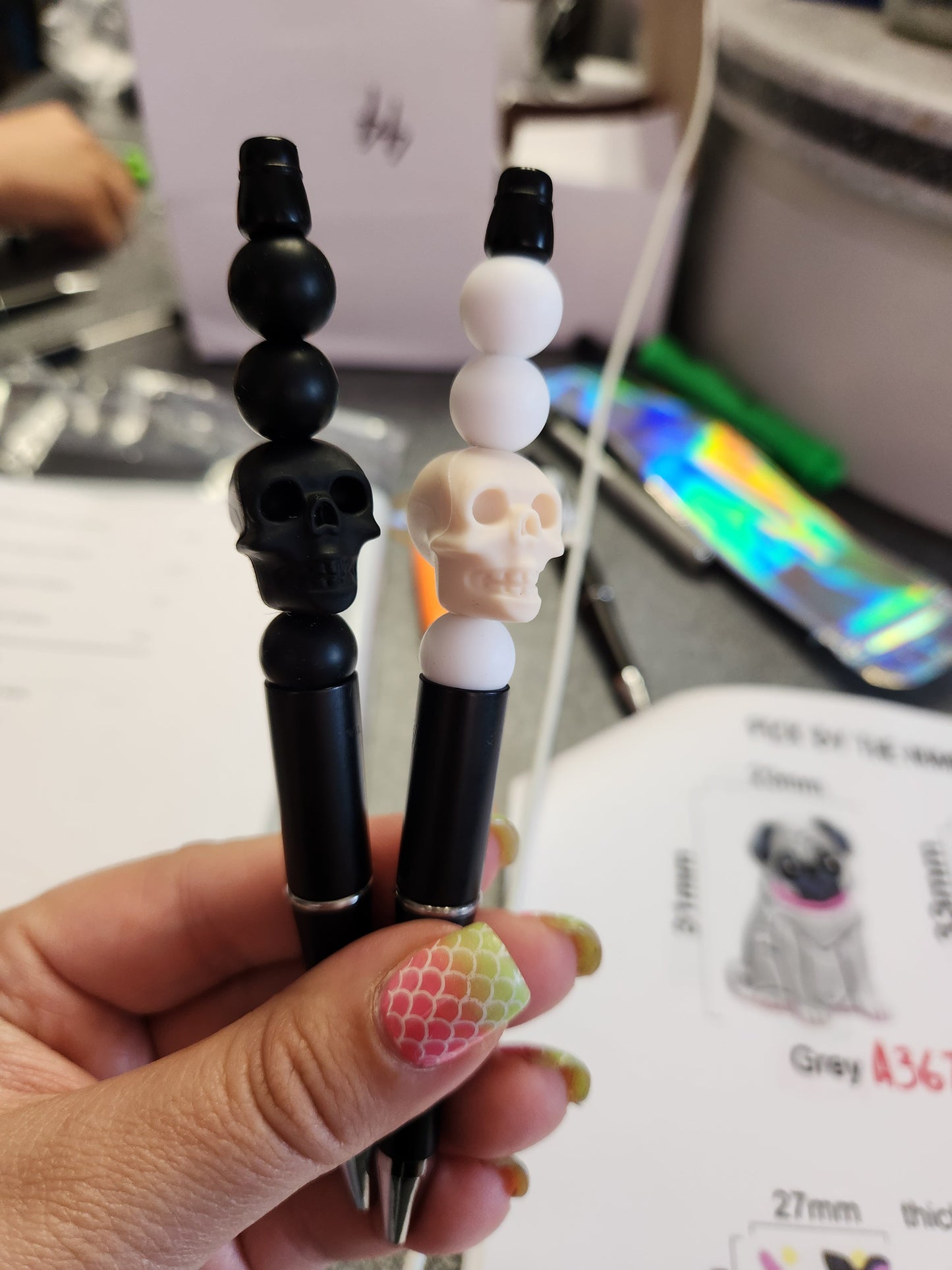 White Skull Silicone Beaded Pen or Keychain