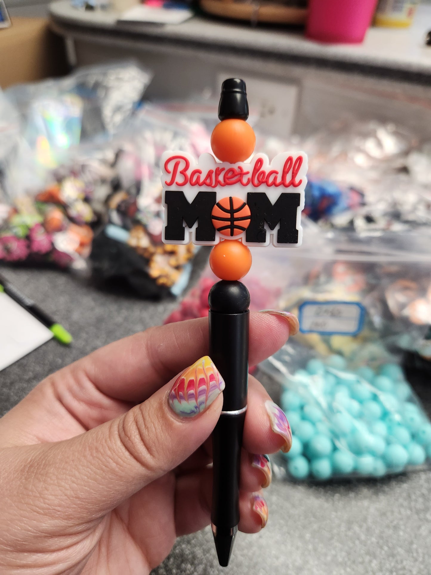 Basketball Mom Silicone Beaded Pen or Keychain