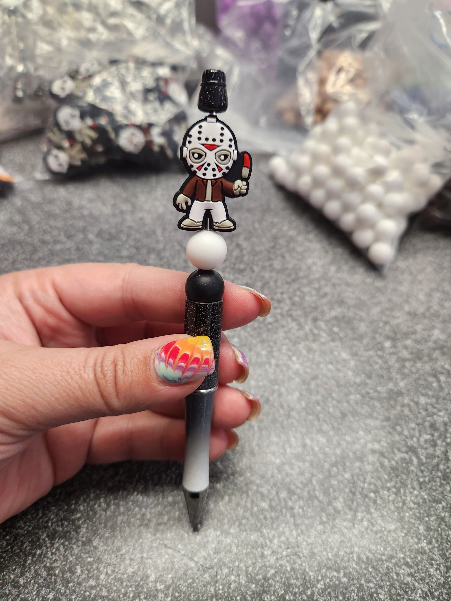 J Masked Man Silicone Beaded Pen or Keychain