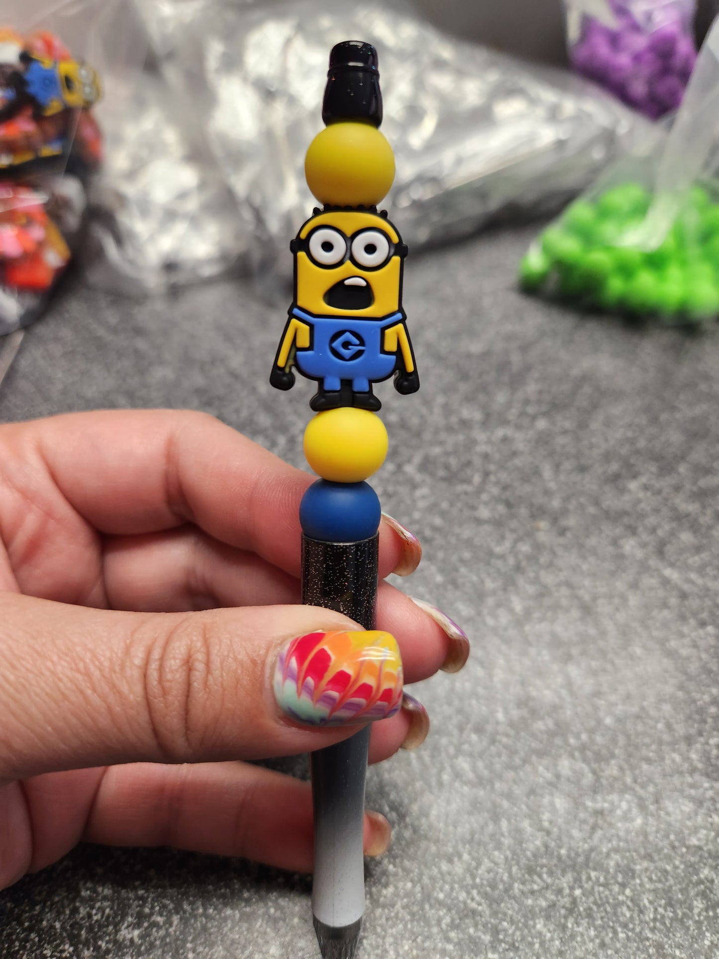 Yellow Dude Silicone Beaded Pen or Keychain