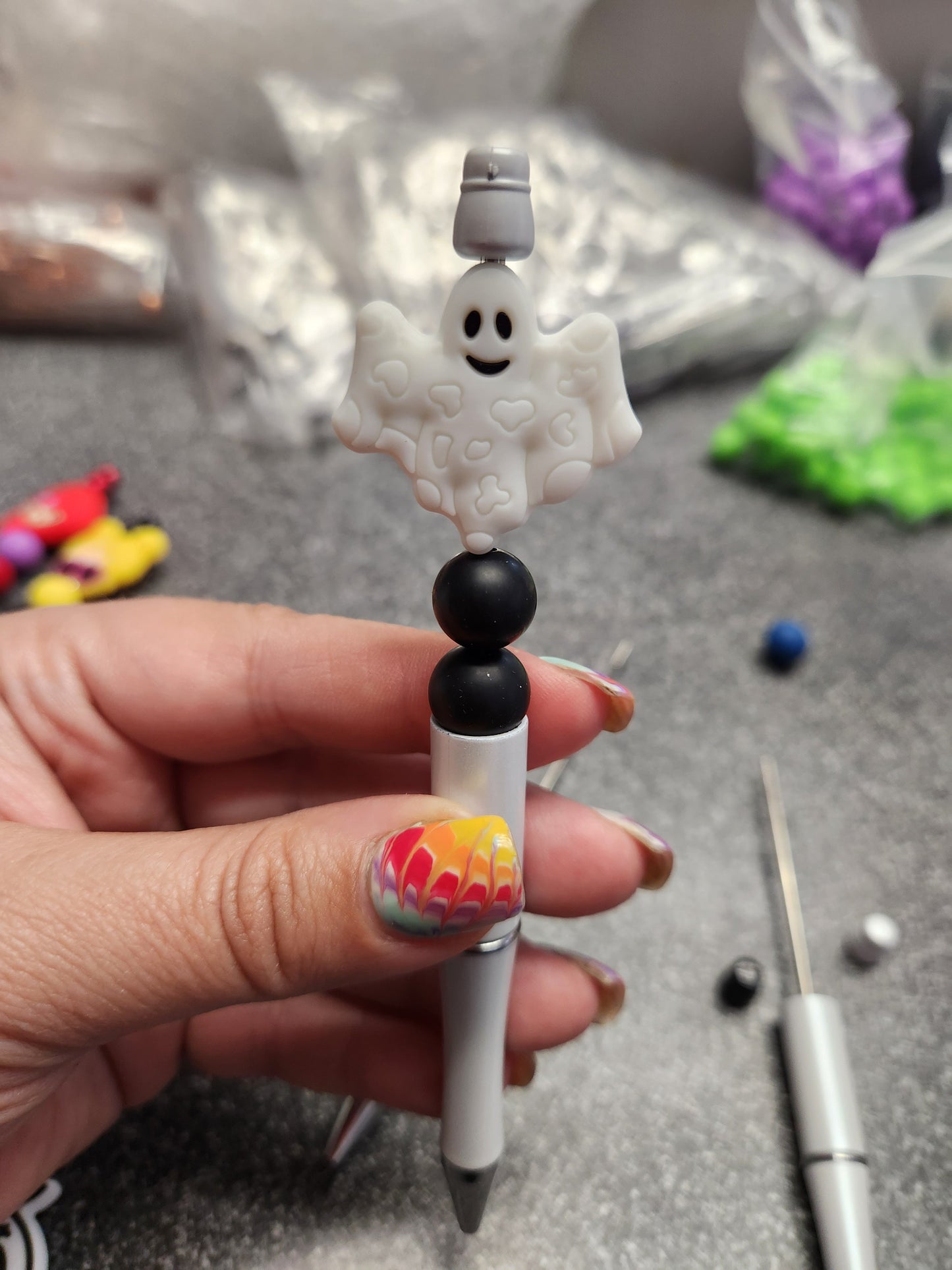 Ghost Silicone Beaded Pen or Keychain