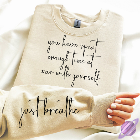 JUST BREATHE SWEATSHIRT W/ SLEEVE PRINT