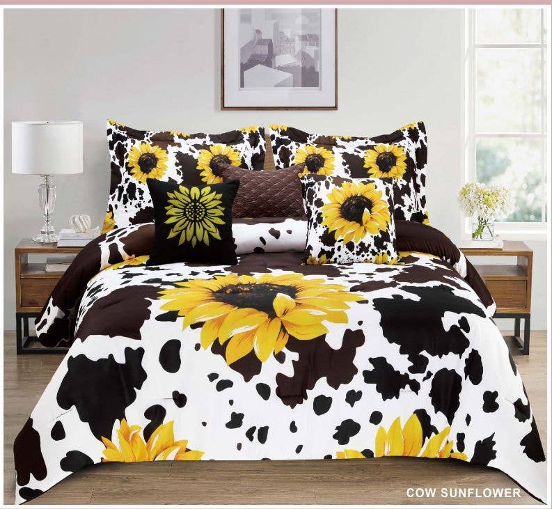 SUNFLOWER COWPRINT COMFORTER 7 PIECE SET - KING SIZE