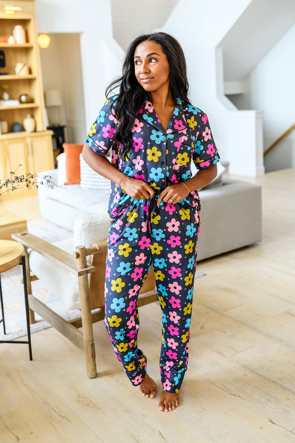 BOHO COW BUTTON UP PJ SET