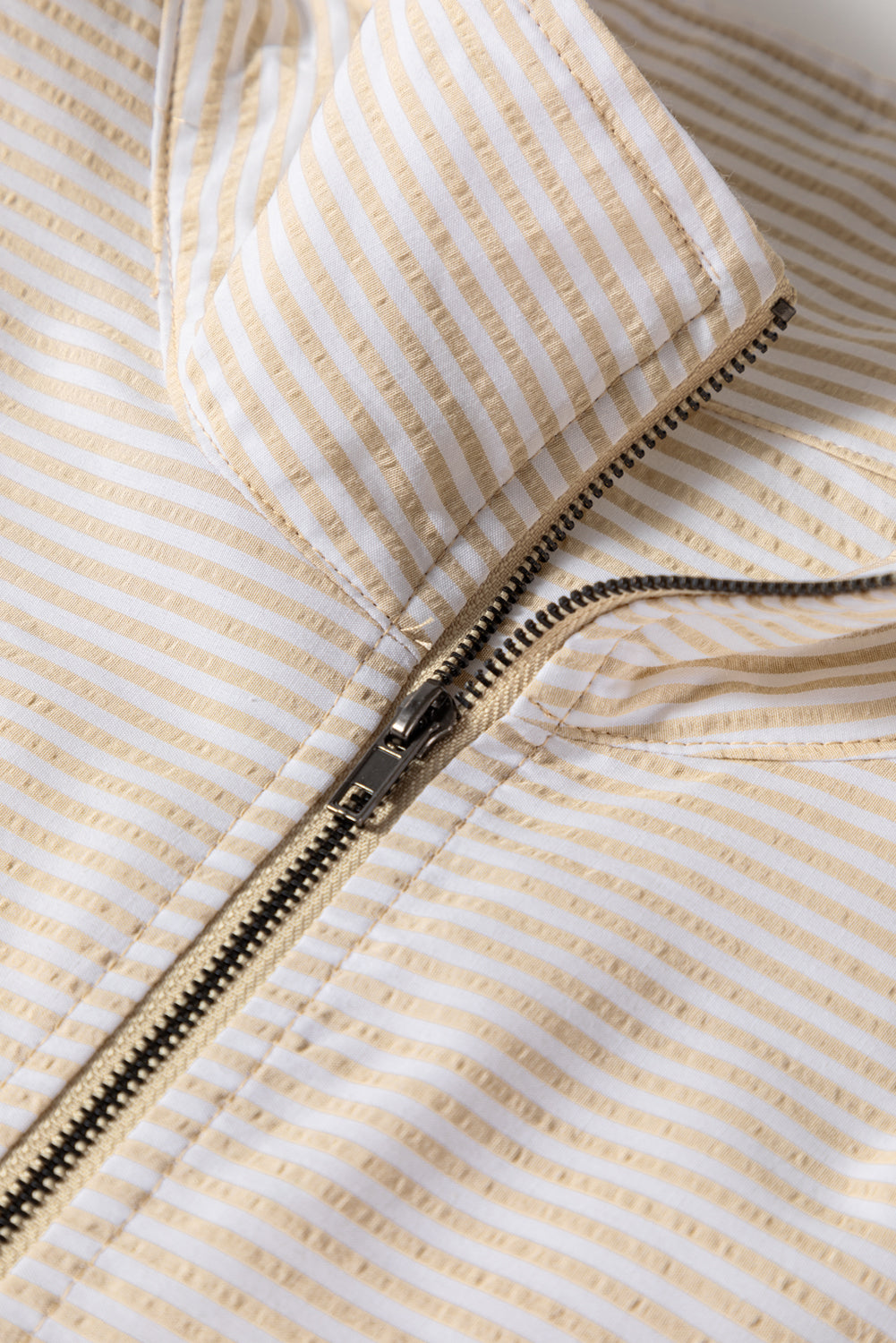 Khaki Stripe Mix Half Zip French Terry Plus Size Sweatshirt