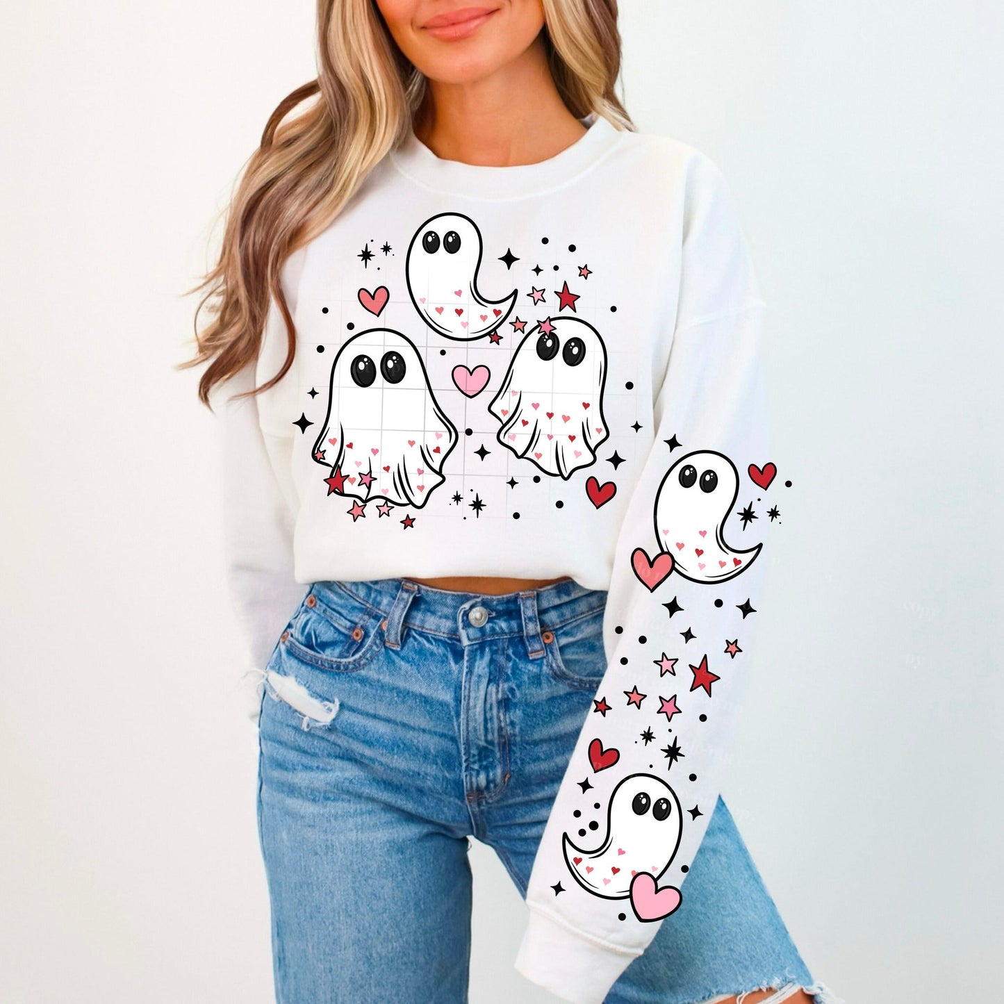 LOVE GHOST SWEATSHIRT W/ SLEEVE PRINT