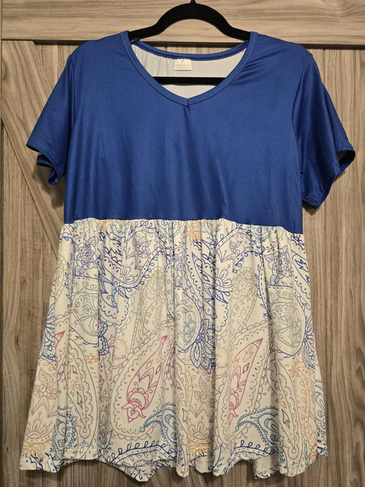 Paisley Blue Baby Doll Top - Medium