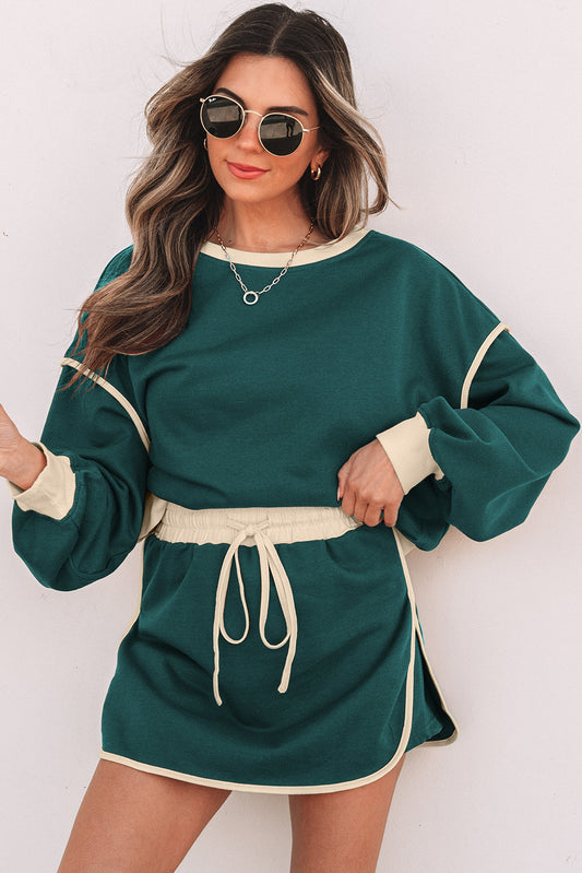 Violeta Loose Pullover and Lace-up Waist Skort Set