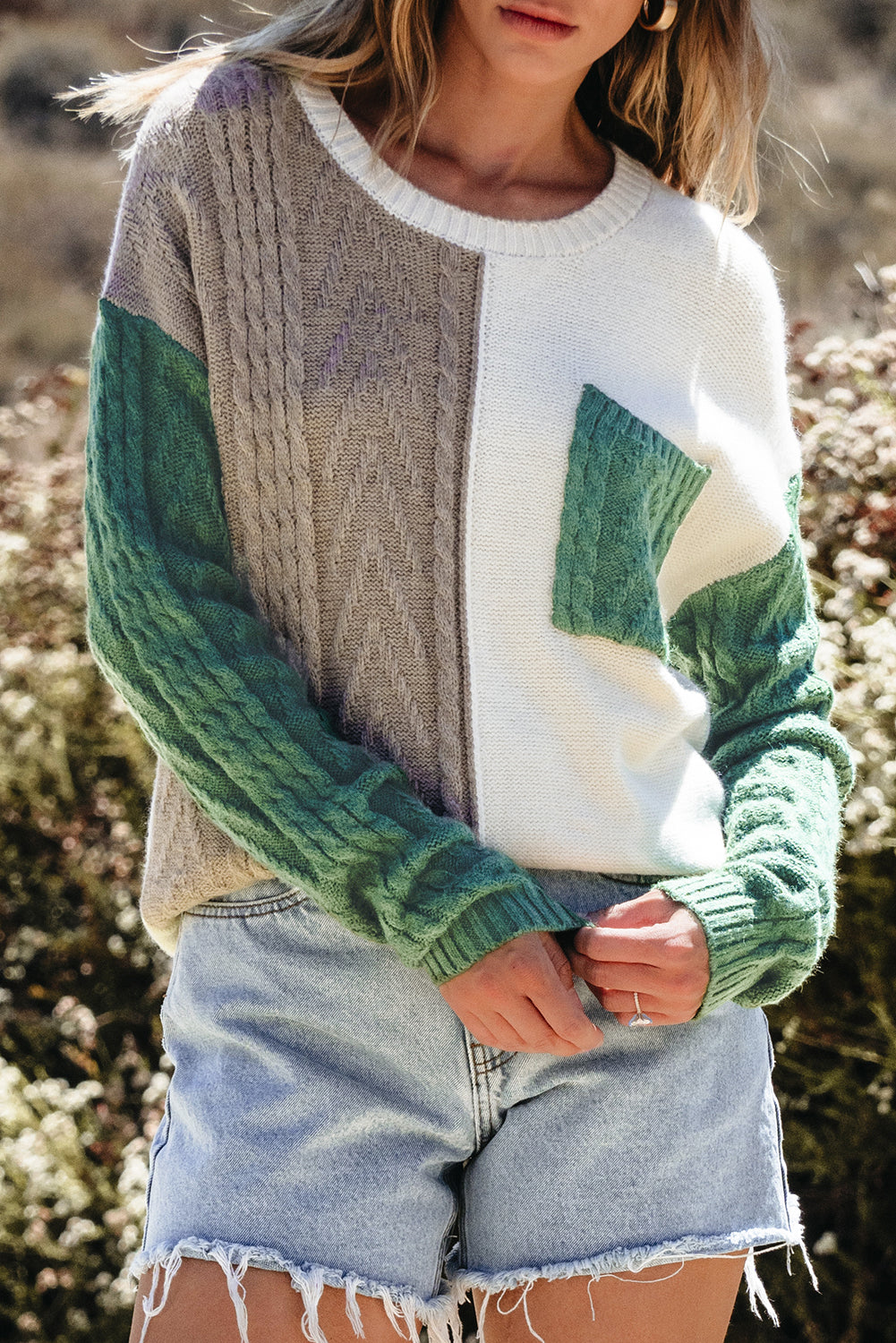 Evelyn Patched Drop Shoulder Sweater
