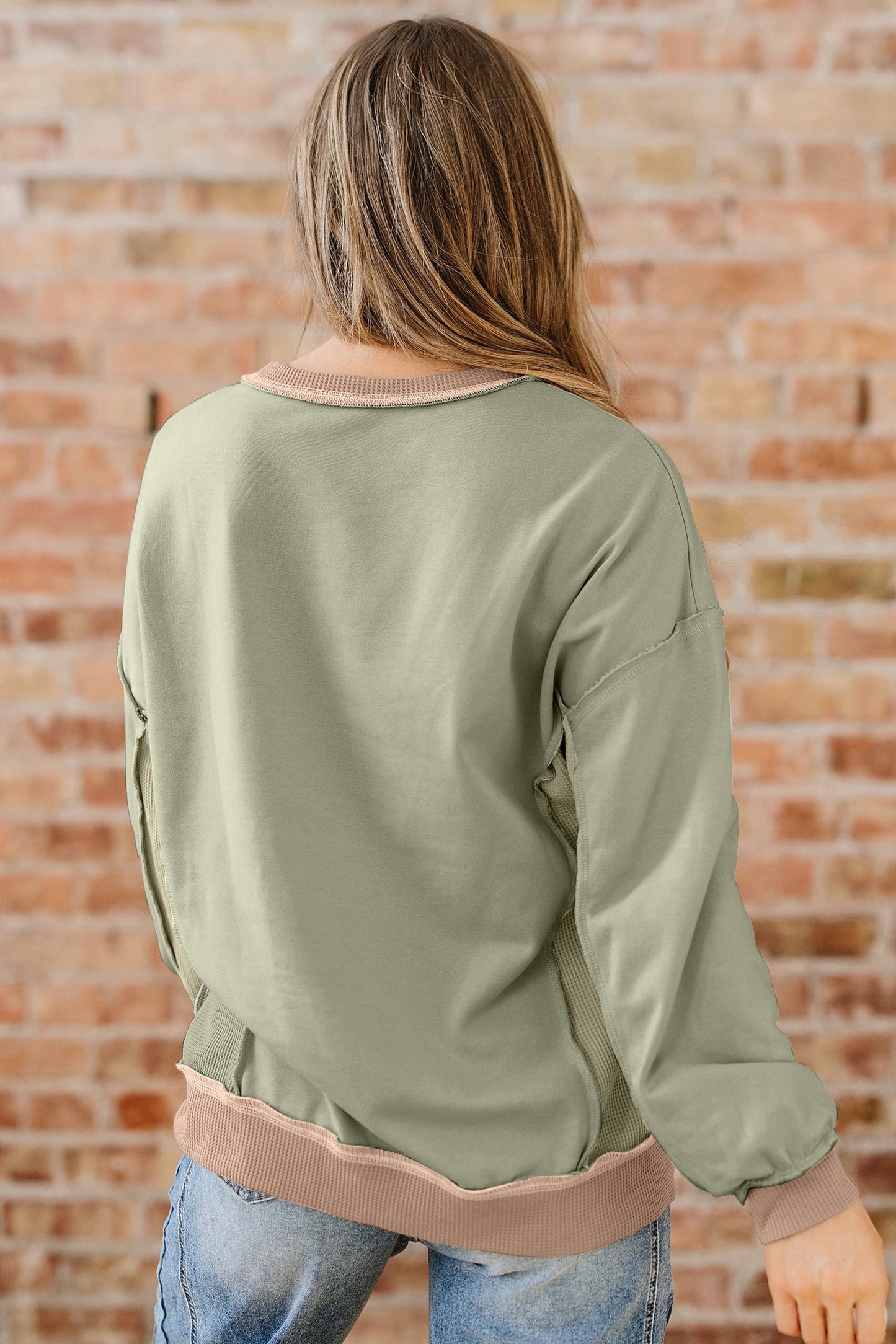 Maelynn Waffle Patchwork Oversize Sweatshirt