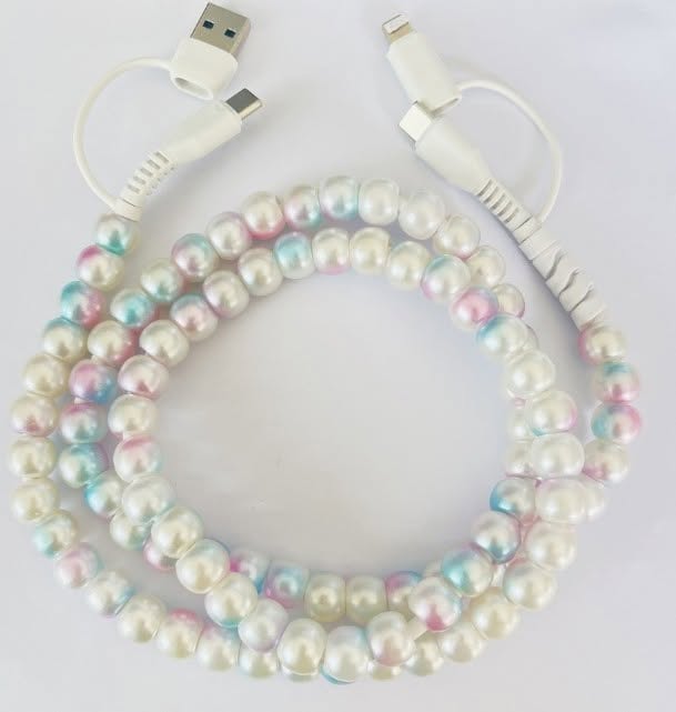 FUN DESIGNED BEADED 4-IN-1 FAST CHARGING CABLE - GREAT QUALITY AND LOTS OF COLORS