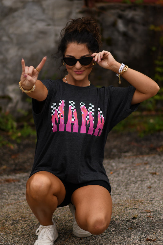 Mama Checkered Flames Tee
